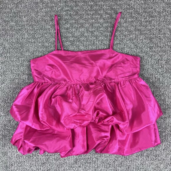 A New Day Top Womens Extra Small Cropped Ruffle Bubble Hem Party Coctail Pink - Picture 1 of 11
